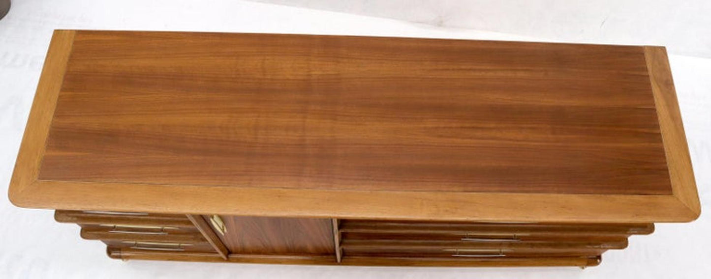 Sculptural Walnut Mid-Century Modern Long Dresser Credenza