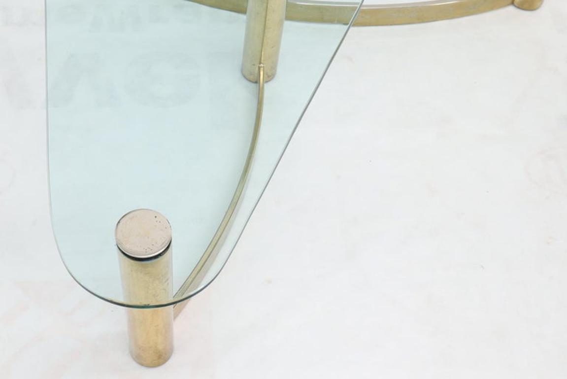 Two-Tier "L" Shape Glass and Brass Organic Kidney Shape Coffee Table