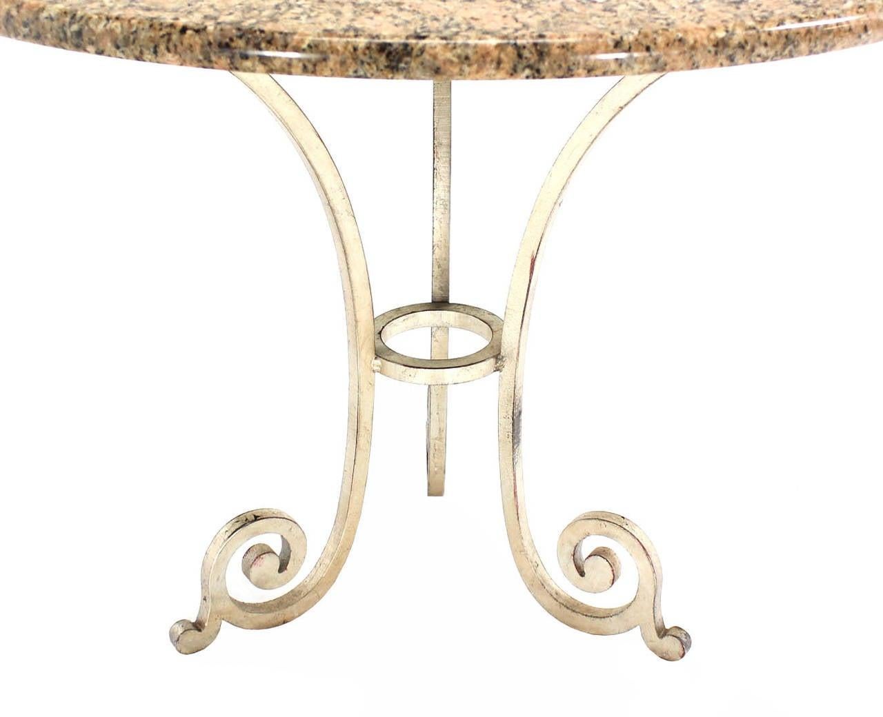 EstablishedLines Granite Top Heavy Silvered Wrought Iron Base Round Gueridon Cafe Center Table