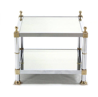 EstablishedLines Pair of Chrome Brass and Smoked Glass Square End or Side Lamp Tables Stands Mint