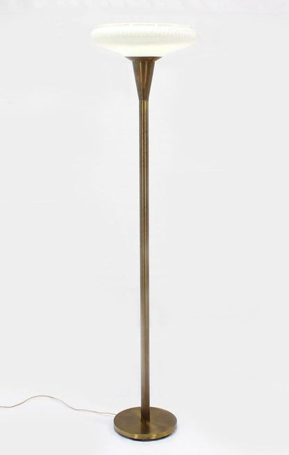 Brass Base with Iridescent Shell Scallop Edge Shade Floor Lamp Torchere MINT!
