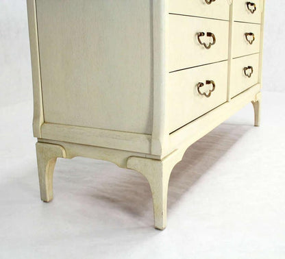 White Bone Tone Wash Lacquer 6 Drawer Dresser Solid Brass Ornate Drawer Pulls