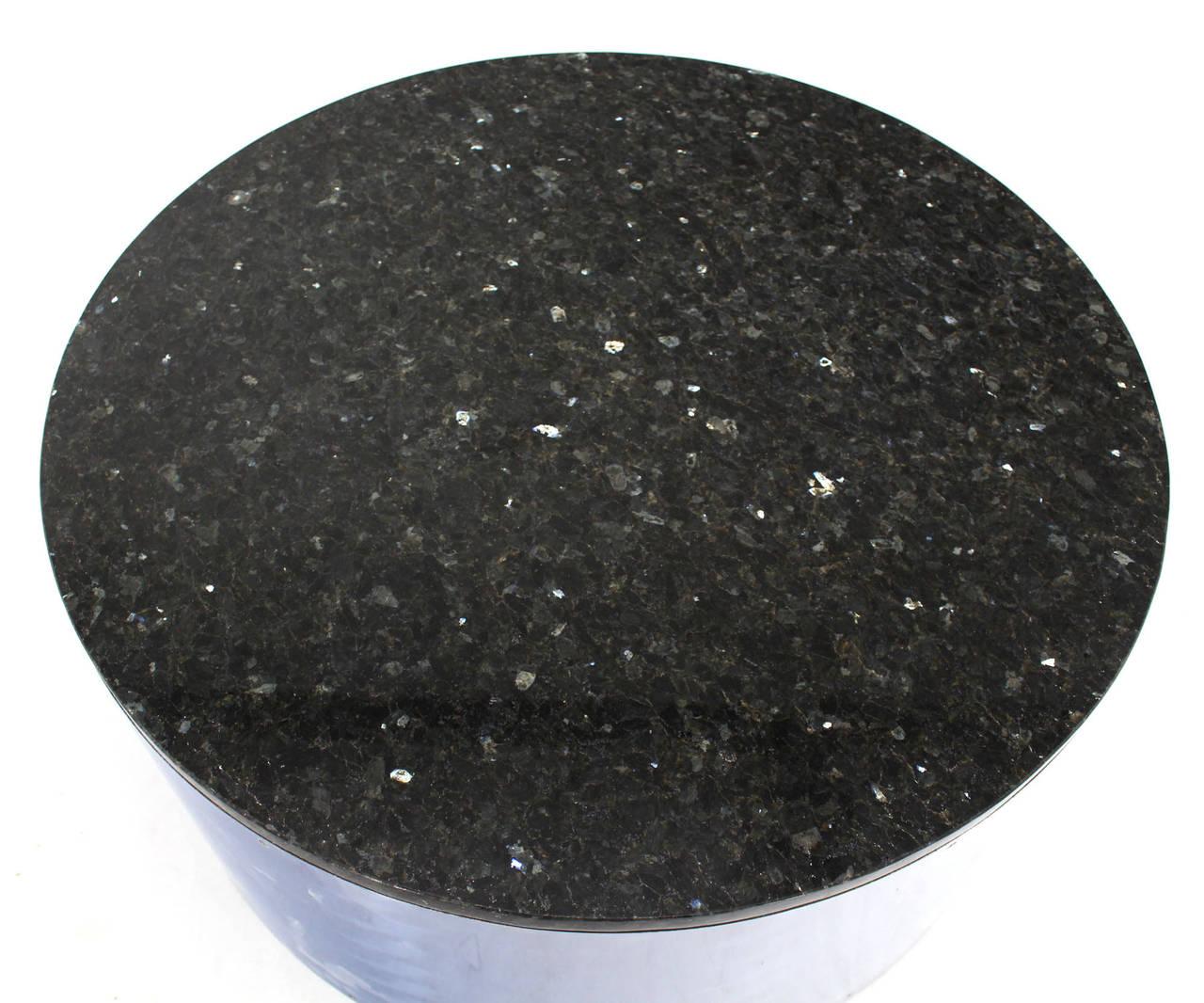 EstablishedLines Mid Century Modern Round Chrome 30" Cylinder Base Granite Top Coffee Table MINT