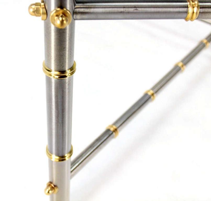EstablishedLines Very Fine Metal Faux Bamboo Chrome Brass Base Glass Top Square Coffee Table