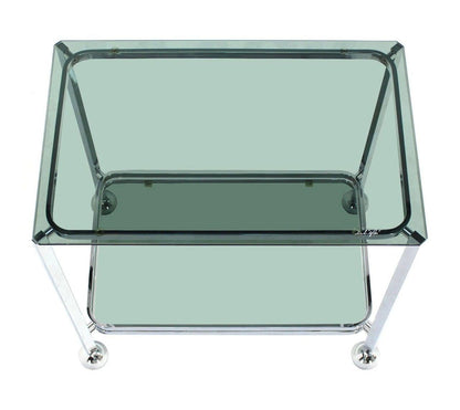 Chrome Tinted Smoked Glass Rolling Tea Cart with Concealed Wheels