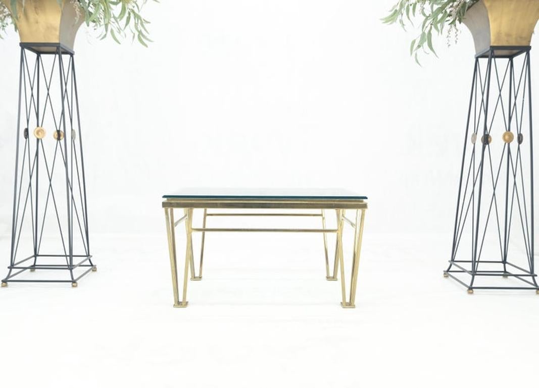 EstablishedLines Geometric Frame Style Legs  Rectangular Brass Plated Side Table w/ Glass Top
