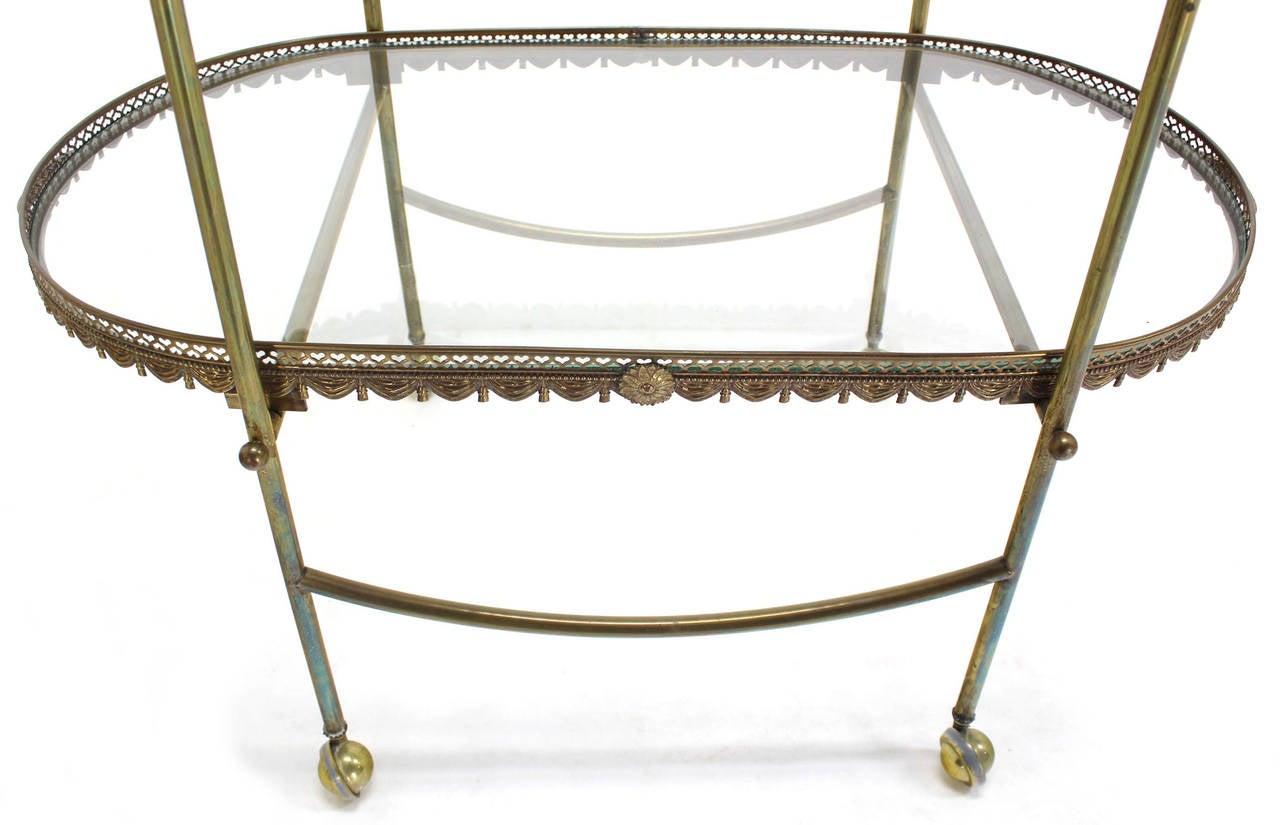 EstablishedLines Two Tier Brass & Glass Serving Cart Table with Removable Serving Trays