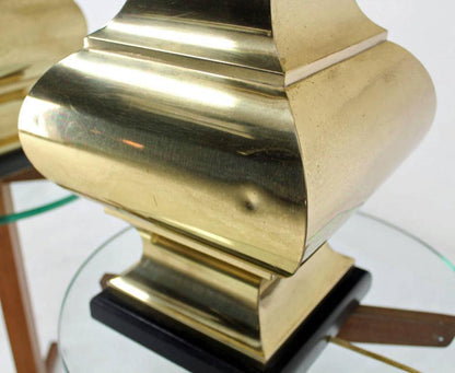 EstablishedLines Pair Modern Figural Sculptural Profile Square Base Polished Brass Table Lamps