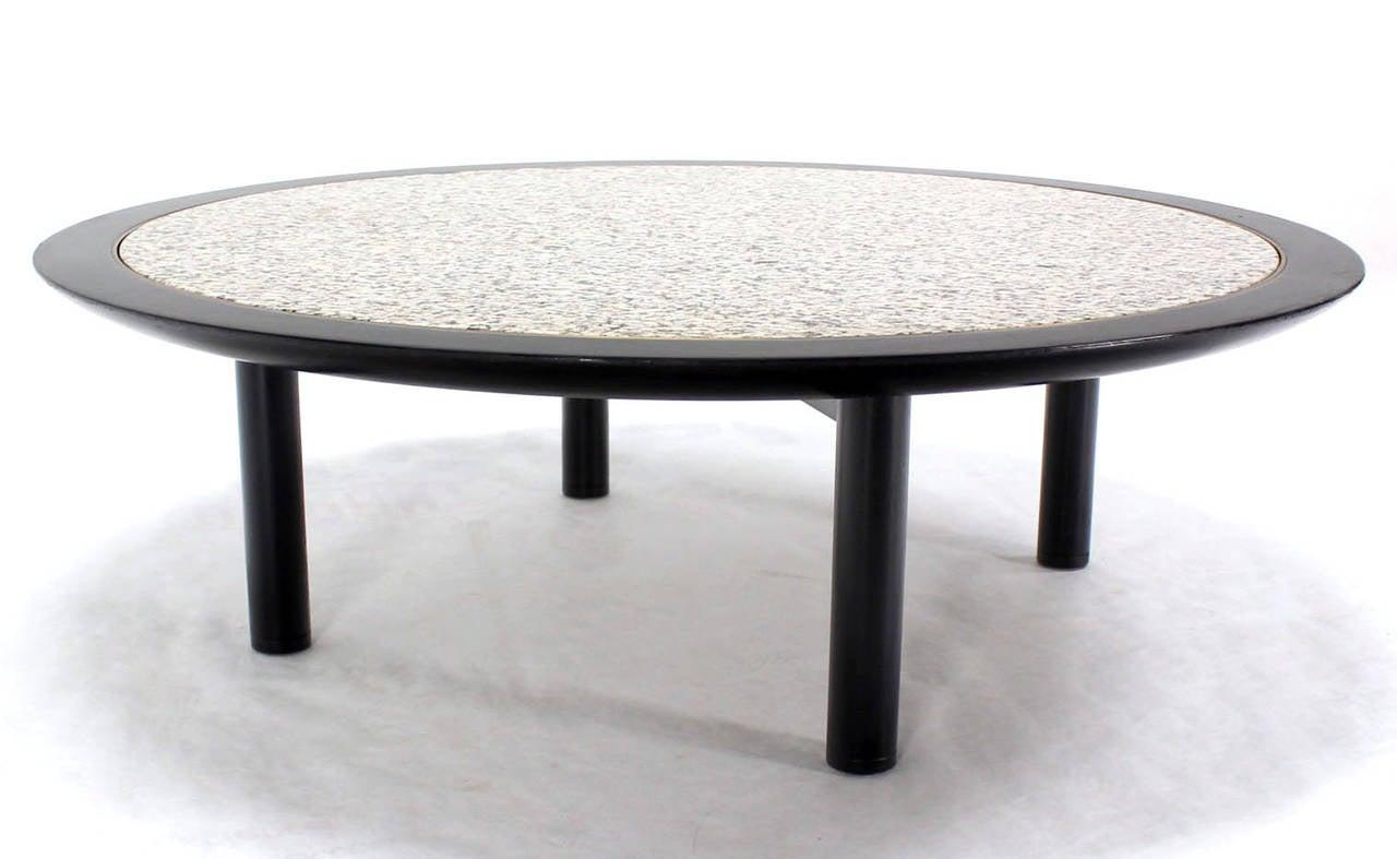 EstablishedLines Mid Century Modern 48 Inches Round Granite Top Black Lacquer  Coffee Table Baker
