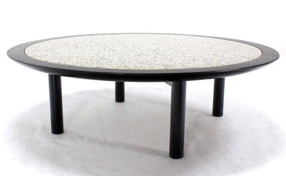 EstablishedLines Mid Century Modern 48 Inches Round Granite Top Black Lacquer  Coffee Table Baker