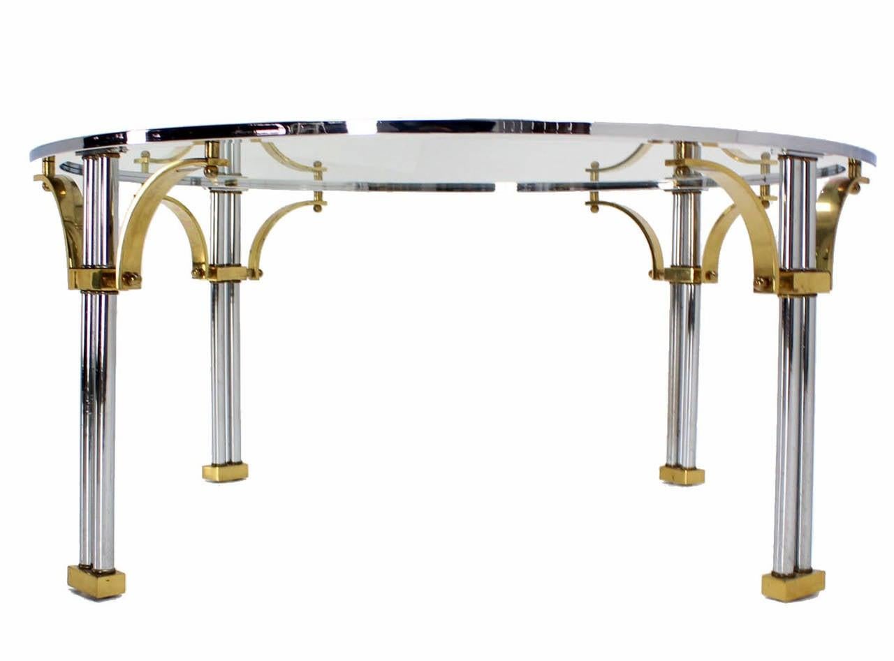 EstablishedLines Italian Mid Century Modern Chrome Brass Glass Top Round Coffee Table MINT!