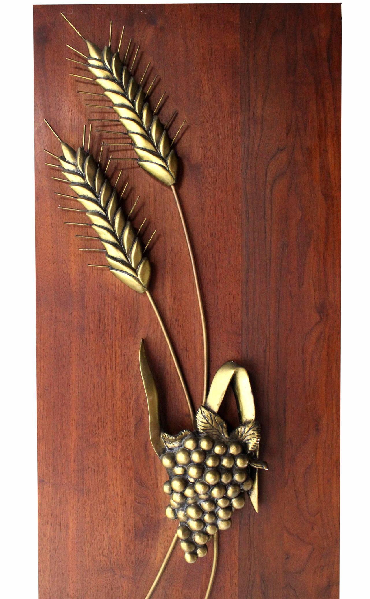 Non Matching Pair Cast Metal Sculptures of Fruits Solid Walnut Mount Board Mint!