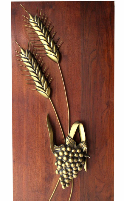 Non Matching Pair Cast Metal Sculptures of Fruits Solid Walnut Mount Board Mint!