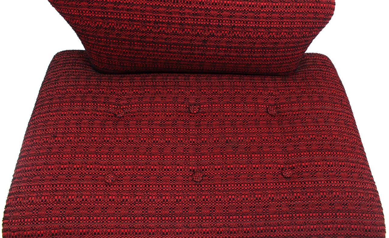 EstablishedLines Pair Red Upholstery Mid Century Modern Fireside Slipper Lounge Chairs Camel Back