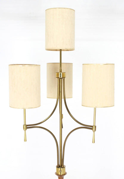 EstablishedLines Mid Century Modern Walnut Brass Floor Lamp Round Marble Top Side Table Torchere