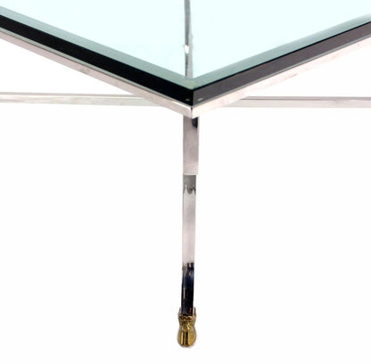 EstablishedLines Italian 3/4" Glass Top Square Coffee Table Chrome Brass Hoof Feet Base MINT!