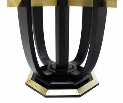 Large Square Glass Top Black Lacquer Brass Base Dining Conference Table MINT