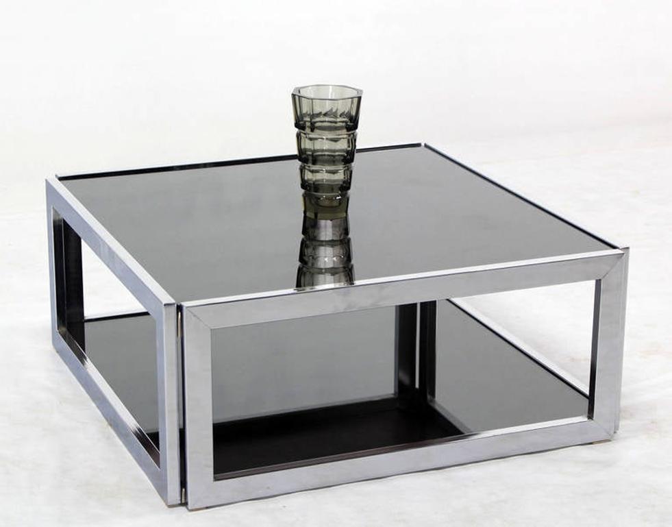 EstablishedLines Sharp Square 2 Tier Modern Chrome Base Smoked Glass Coffee Table w/ Shelf MINT
