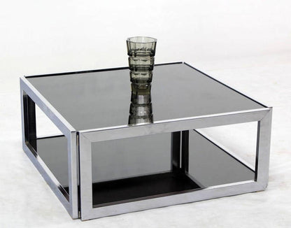 EstablishedLines Sharp Square 2 Tier Modern Chrome Base Smoked Glass Coffee Table w/ Shelf MINT