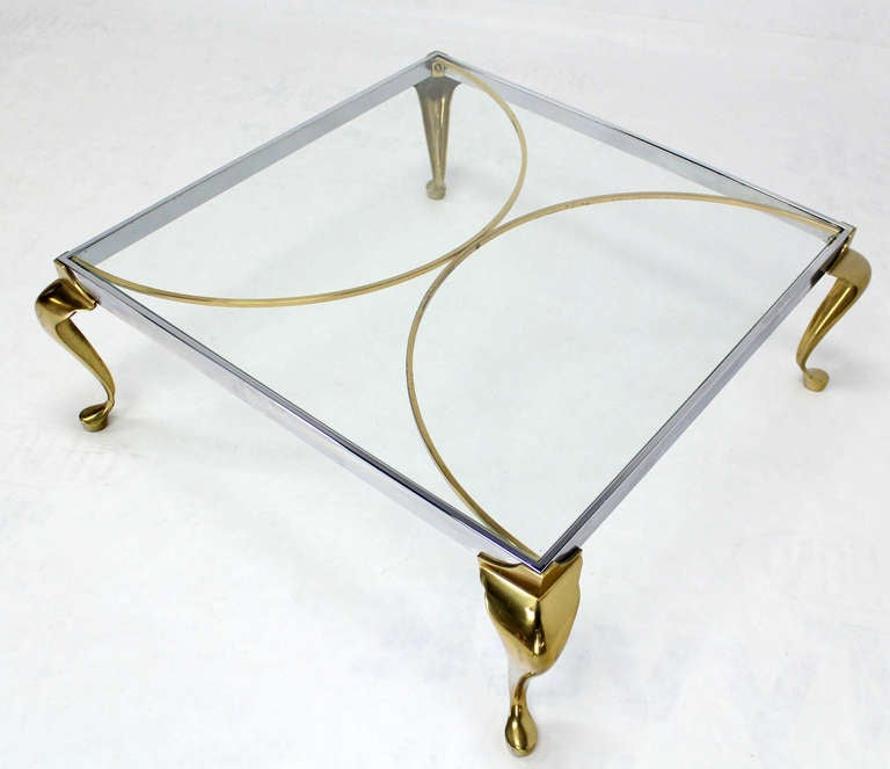 EstablishedLines Mid-Century Modern Chrome Solid Cast Brass Glass Top Square Coffee Table MINT!