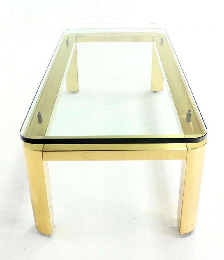 EstablishedLines Pace Collection Floating 3/4" Glass Top Brass Base Coffee Table Mid Century
