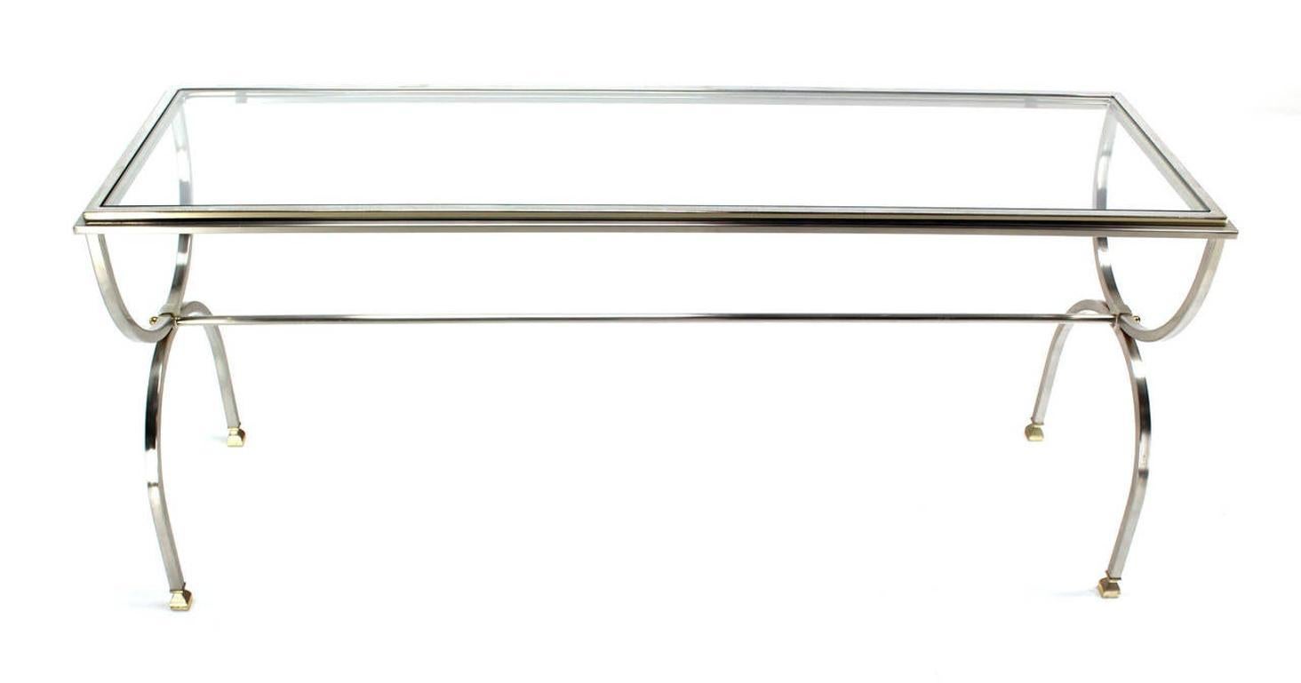 EstablishedLines Chrome Brass U Shape Base Glass Top Long Rectangle Console Sofa Table MINT!