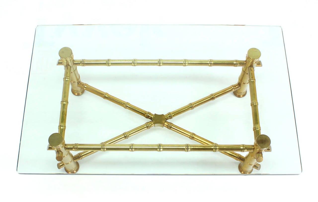 EstablishedLines Gold Leaf Faux Bamboo Base Thick 3/4" Glass Top Rectangle Coffee Table MINT!
