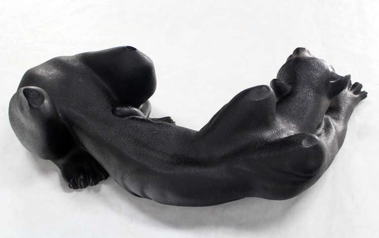 Large Coffee Table Sculptural Base of a Panther Large Black Cat Mid Century