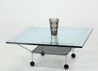 EstablishedLines Mid Century Modern Square Glass Top Coffee Table Atomic Round Ball Shape Legs