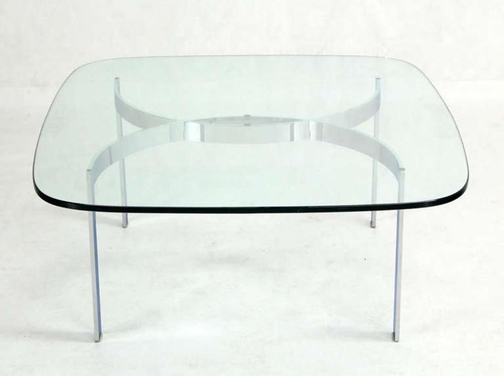 EstablishedLines Mid Century Modern Curved Bent Chrome Base Glass Top Coffee Table Bauhaus Chanel