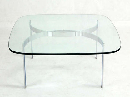 EstablishedLines Mid Century Modern Curved Bent Chrome Base Glass Top Coffee Table Bauhaus Chanel