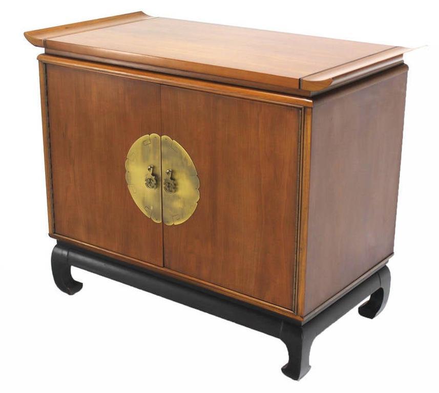 EstablishedLines Oriental Mid Century Modern Black Lacquer Base Modern Walnut Server Cabinet MINT