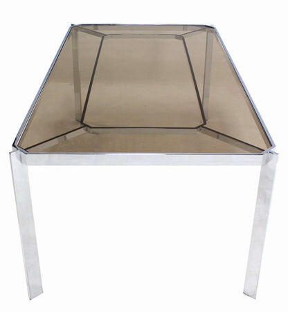 Mid Century Modern Chrome Base Smoked Glass Top Dining Conference Table Baughman