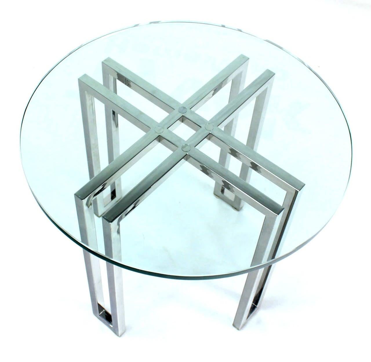 EstablishedLines Mid Century Modern Round Chrome Base Glass Top Side End Center Lamp Table Stand