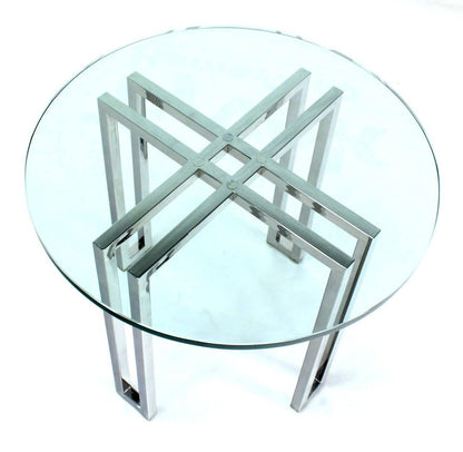 EstablishedLines Mid Century Modern Round Chrome Base Glass Top Side End Center Lamp Table Stand