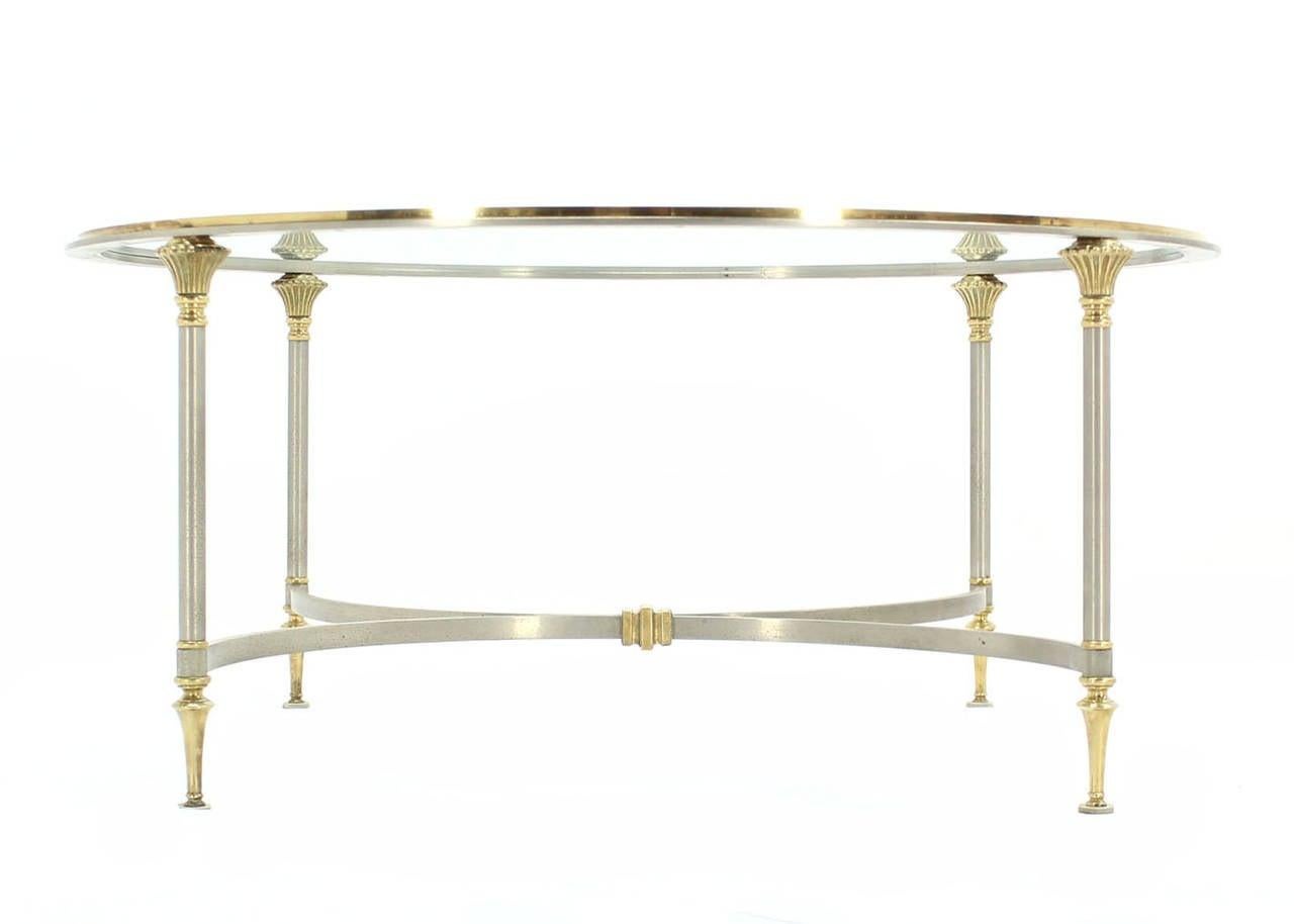 EstablishedLines Mid Century Italian Modern Round Glass Top Brass Chrome/Pewter Coffee Table MINT