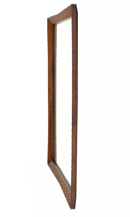 1970s Carved Walnut Lattice Basket Weave Pattern Large Rectangle Wall Mirror