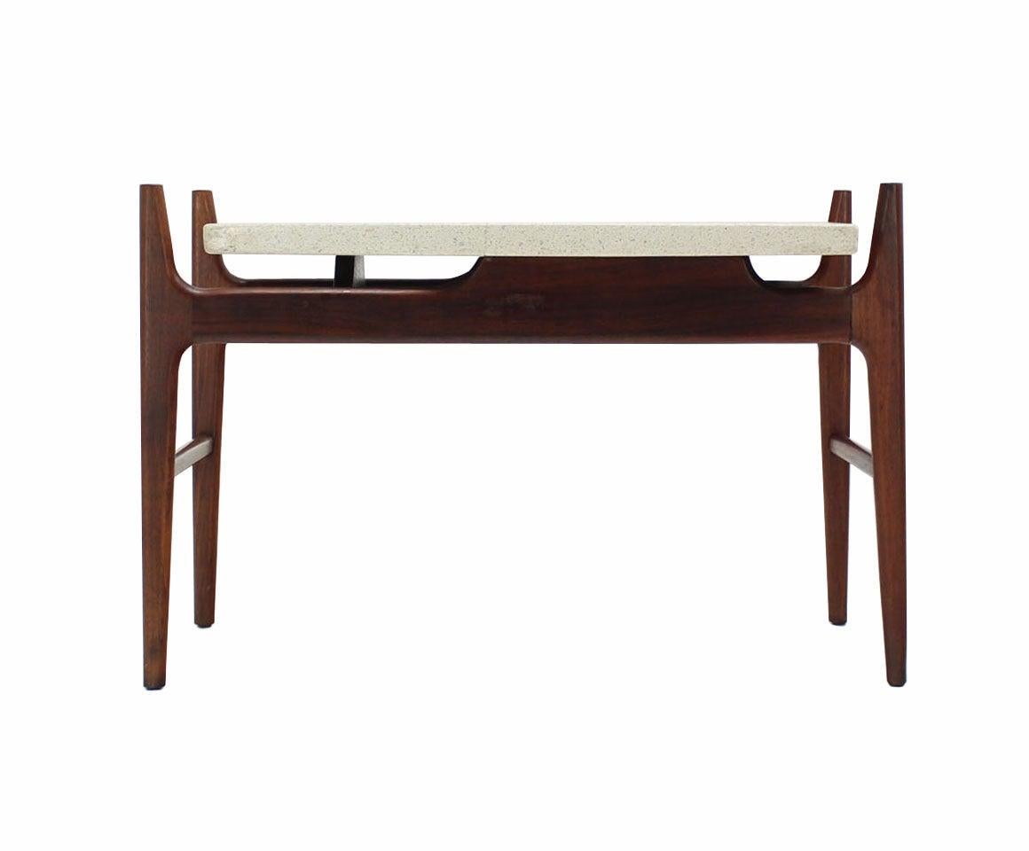 EstablishedLines Unusual Trapezoid Travertine Terrazzo Top Oiled Walnut Base End Side Table MINT
