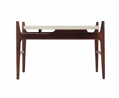EstablishedLines Unusual Trapezoid Travertine Terrazzo Top Oiled Walnut Base End Side Table MINT