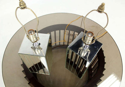 EstablishedLines Pair of Square Sky Scraper Shape Mid-Century Modern Mirrored Table Lamps MINT!
