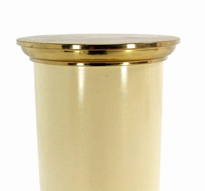 EstablishedLines Pair Brass and White Beige Lacquered Wood Round Pedestals Table Bases Stands