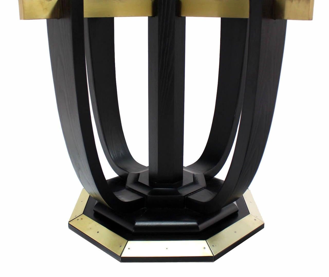 EstablishedLines Large Square Glass Top Black Lacquer Brass Base Dining Conference Table MINT