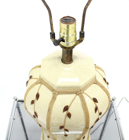 EstablishedLines Faux Bamboo Motive Art Pottery Decorated Mid-Century Modern Ceramic Lamp MITN!