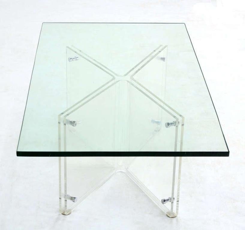 EstablishedLines Mid-Century Modern Lucite X Base Glass Top Rectangle Coffee Table