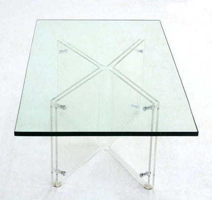 EstablishedLines Mid-Century Modern Lucite X Base Glass Top Rectangle Coffee Table