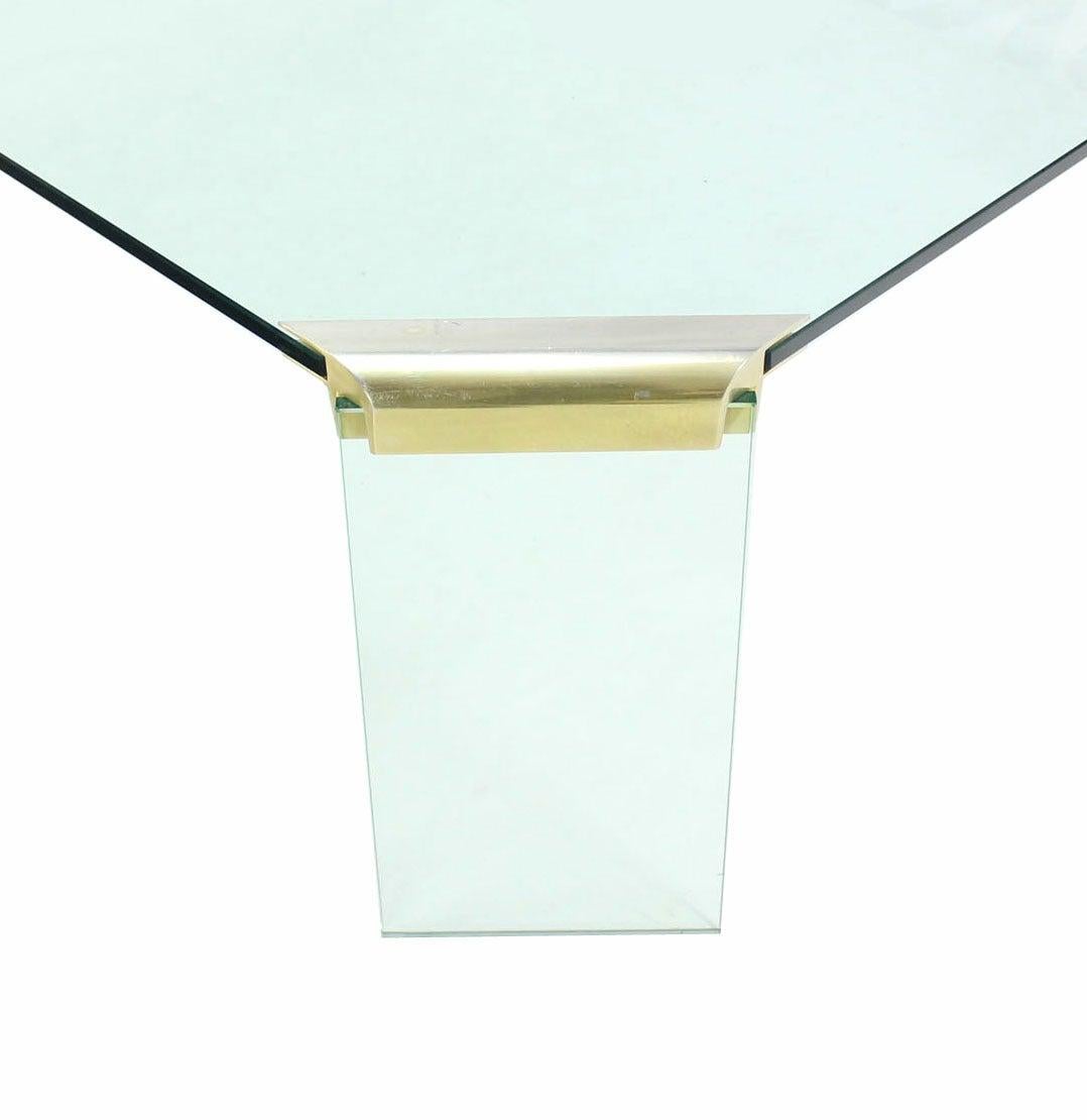 EstablishedLines Large Square Cut Corners Style Glass Top & Legs Brass Joint Coffee Table
