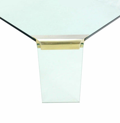 EstablishedLines Large Square Cut Corners Style Glass Top & Legs Brass Joint Coffee Table