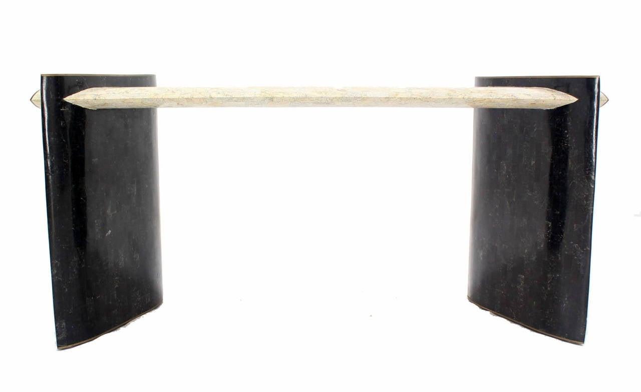 EstablishedLines Maitland Smith Mid Century Tessellated Tile Stone Brass Inlay Console Sofa Table