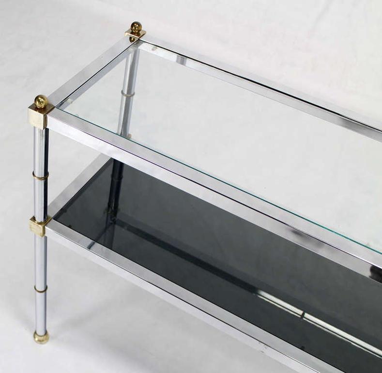 EstablishedLines Chrome Brass and Glass Two Tier Console or Sofa Table Mid Century Modern MINT!