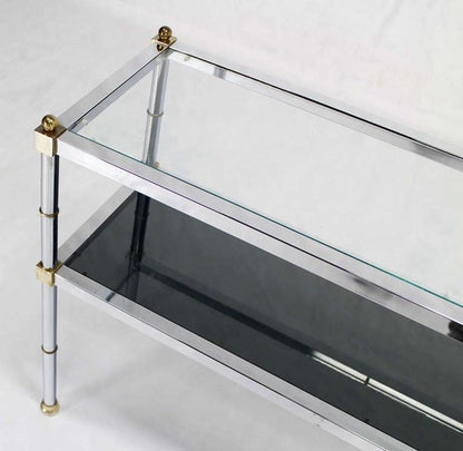 EstablishedLines Chrome Brass and Glass Two Tier Console or Sofa Table Mid Century Modern MINT!